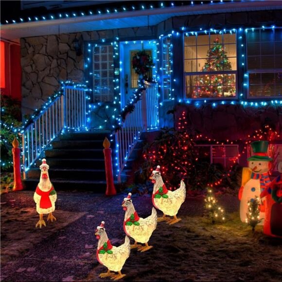 Christmas Chicken Decorations 3D Light Up Chicken with Scarf Patio 15.7'' Sturdy - Picture 5 of 7